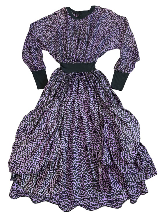 Bari Jay Dresses & Skirts - Vintage EXILE Bari Jay 100% Silk Purple Animal Print Goth Dolman Draped Dress M